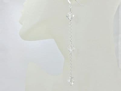 Sparkly Austrian Made Crystals & Sterling Silver Long  Chain Earrings