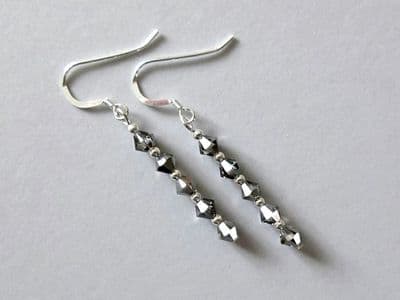 Sparkly Black Crystals & Sterling Silver Slim Earrings