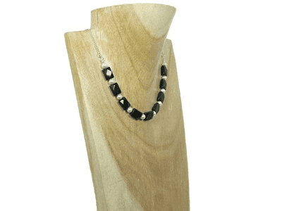 Sparkly Blue Goldstone Sterling Silver Chain Necklace With White Swarovski Pearls