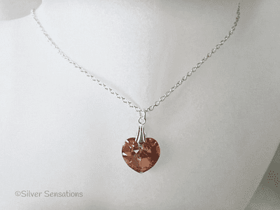 Sparkly Burnt Orange Preciosa Crystal Heart Pendant & Sterling Silver Necklace