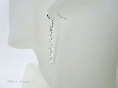 Sparkly Clear Austrian Crystals & Sterling Silver Slim Drop Earrings
