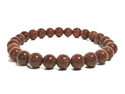 Sparkly Tan Brown Goldstone Sandstone Beads Stretch Bracelet