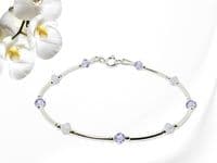 Violet Purple & Opal Crystal Sterling Silver Bracelet | Handmade Gift