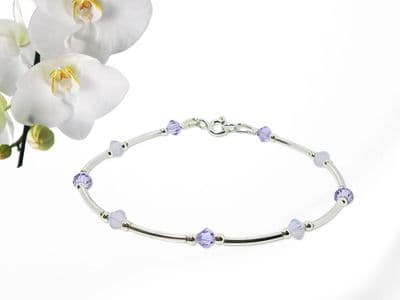 Sparkly Violet & Violet Opal Crystals Sterling Silver Bracelet