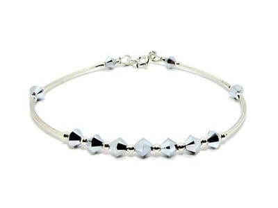 Sterling Silver Bangle Bracelet With Sparkly Silver Crystals