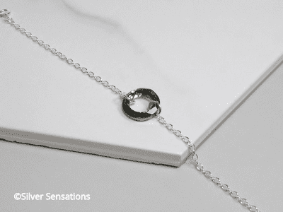 Sterling Silver Chain Bracelet With Green & Brown Austrian Made Crystal Ring