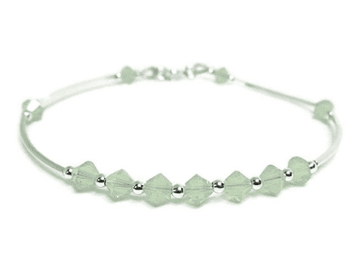 Sterling Silver Curves Bangle Bracelet With Green Opal Crystals