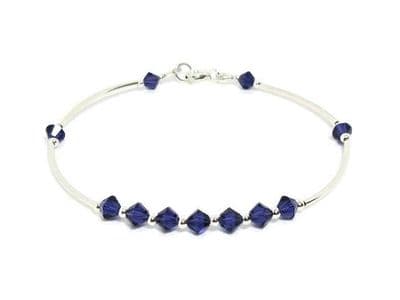 Sterling Silver Designer Bangle Bracelet With Dark Purple Crystals