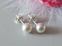 Sterling Silver Handmade Stud Earrings With White Austrian Made Pearls | Silver Sensations