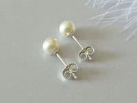 Sterling Silver Stud Earrings With Premium Cream Pearls | Simple Easy Wear Studs | Silver Sensations