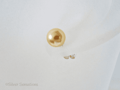 Sterling Silver Stud Handmade Earrings with Golden Coloured Austrian Pearls
