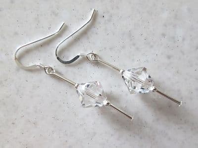 Sterling Silver Tube Earrings With Large Sparkly Clear Austrian Made Crystals