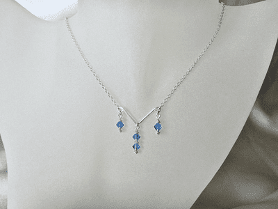Sterling Silver Wave & Sparkly Blue Swarovski Crystals Chain Necklace