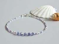 Tanzanite Purple & White Seed Bead Stacking Bracelet With Swarovski Crystals | Silver Sensations