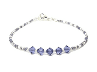 Tanzanite Purple & White Seed Bead Stacking Bracelet With Swarovski Crystals | Silver Sensations