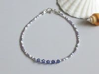 Tanzanite Purple & White Seed Bead Stacking Bracelet With Swarovski Crystals | Silver Sensations