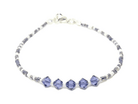 Tanzanite Purple & White Seed Bead Stacking Bracelet With Swarovski Crystals | Silver Sensations