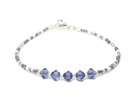 Tanzanite Purple & White Seed Bead Stacking Bracelet With Swarovski Crystals | Silver Sensations