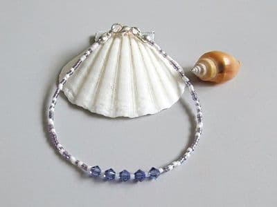 Tanzanite Purple & White Seed Bead Stacking Bracelet With Austrian  Crystals