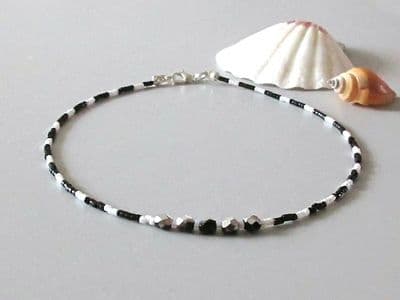 Tiny Black & White Seed Bead Choker Necklace