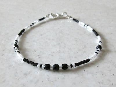 Tiny Black & White Seed Bead Friendship Bracelet