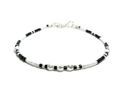 Tiny Black & White Seed Bead Stacker Bracelet