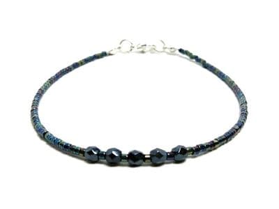 Tiny Blue Black Stacking Seed Bead Fashion Anklet