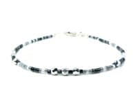 Tiny Blue & White Seed Bead Stacker Boho Fashion Bracelet | Silver Sensations