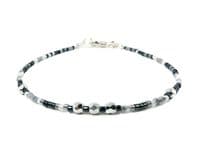 Tiny Blue & White Seed Bead Stacker Boho Fashion Bracelet | Silver Sensations
