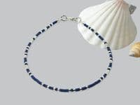 Tiny Navy Blue & Silver Seed Bead Boho Anklet | Silver Sensations