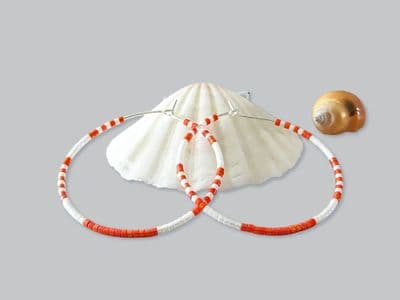 Tiny Orange & White Seed Beads Fashion Hoop Earrings