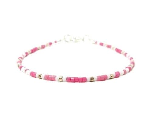 White Seed Beaded Stackable Stretch Anklet – 19cm, Round Beads