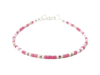 Tiny Pink & White Seed Bead Stacking Bracelet