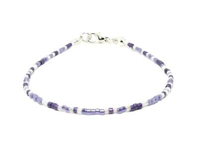 Tiny Purple & White Seed Bead Stacking Friendship Bracelet