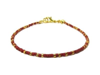 Tiny Red & Gold Seed Bead Friendship Stacker Bracelet