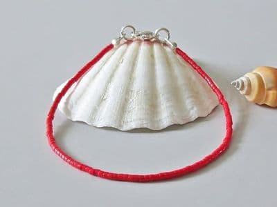 Tiny Red Seed Beads Unisex Beach Anklet