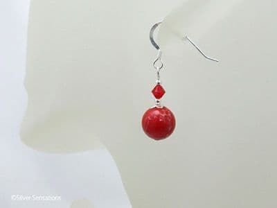 Tomato Red Impression Jasper & Crystal Sterling Silver Earrings