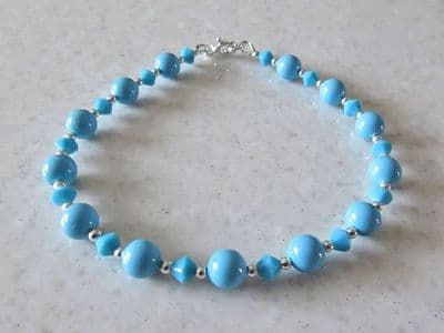Turquoise Pearls, Crystals & Sterling Silver Elegant Bracelet