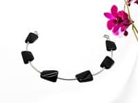 Twisted Black Onyx Oblong Beads Bracelet With Sterling Silver Curved Tubes | Natural Semi Precious Gemstones Bracelet | Silver Sensations