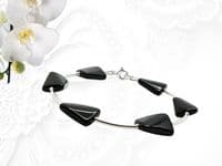 Twisted Black Onyx Oblong Beads Bracelet With Sterling Silver Curved Tubes | Natural Semi Precious Gemstones Bracelet | Silver Sensations