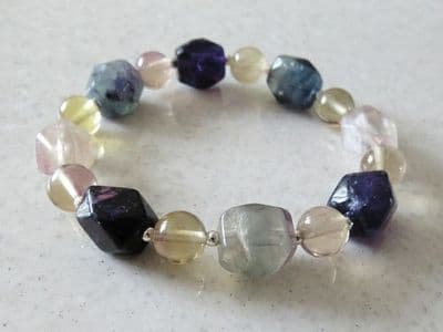 Unique Rainbow Fluorite Nuggets Bracelet With Sterling Silver