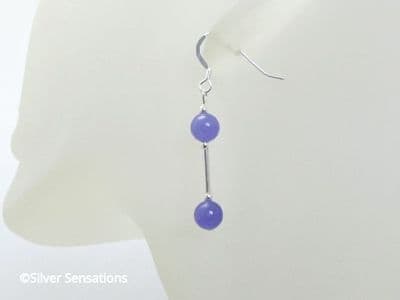 Violet Purple Jade & Sterling Silver Tubes Earrings