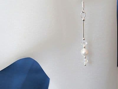Wedding Earrings With White Austrian Made Pearls, Crystals & Sterling Silver