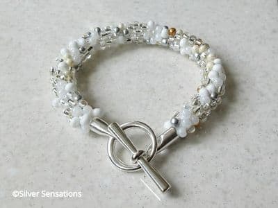 White Clear & Silver Kumihimo Fashion Bracelet