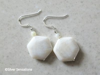 White Hexagonal River Shell & Mother of Pearl Sterling Silver Earrings
