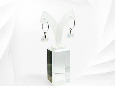 White Opal Crystal Hearts Hoop Earrings - October Birthstone