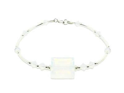 White Opal Crystals & Sterling Silver Slim Bracelet