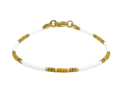 White, Orange & Gold Slim Seed Bead Stacking Bracelet