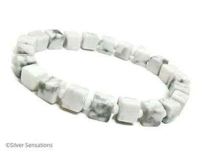 White & Pastel Grey Howlite Turquoise Square Cubes Bead Bracelet