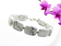White & Pastel Grey Howlite Unique Bracelet With Sterling Silver | Natural Semi Precious Gemstones | Silver Sensations